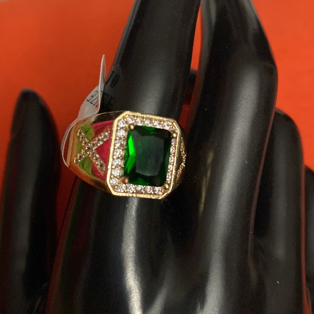 Ring Size 10,for men , with gold bath 14 k gold plated and zircon green color